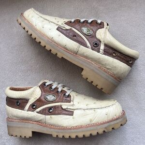 El General Mexico Cream Ostrich & Brown Leather Casual Lace Up Oxford Men US 8.5